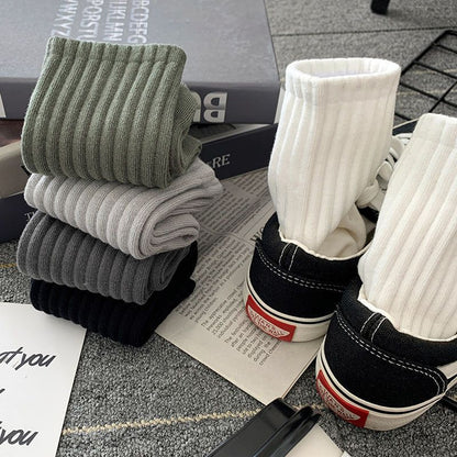 Socks Men's Autumn Spring and Autumn New Solid Color Casual All-match Sports Style Basketball Fashionable Socks Comfortable Men's Mid-tube Socks