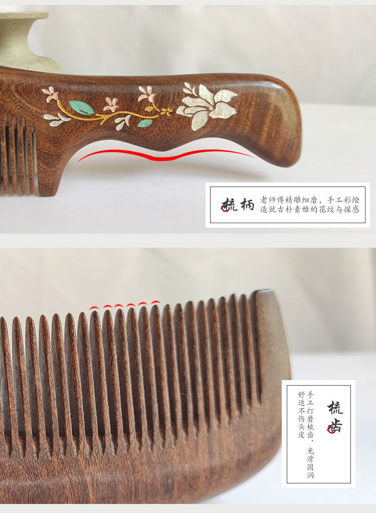 Sandalwood Comb for Meridian Scalp Massage, Anti-Static Hair Comb for Women, Medium-Tooth Volumizing Comb, Meridian Comb Gift Box