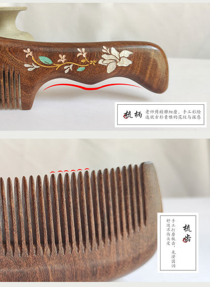 Sandalwood Comb for Meridian Scalp Massage, Anti-Static Hair Comb for Women, Medium-Tooth Volumizing Comb, Meridian Comb Gift Box