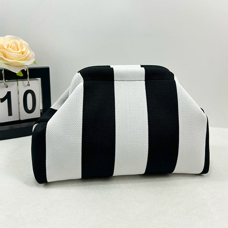 Cross-Border Dropshipping Knitted Bag Striped Clutch Bag for Women Fly-Knit Cloud Versatile Stylish Portable Makeup Bag Large Capacity