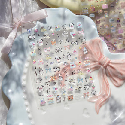 Cute Pet Graffiti Nail Art Stickers Embossed 3D Stereo 5D Cute Little Panda Cat Dog Nail Sticker Decoration