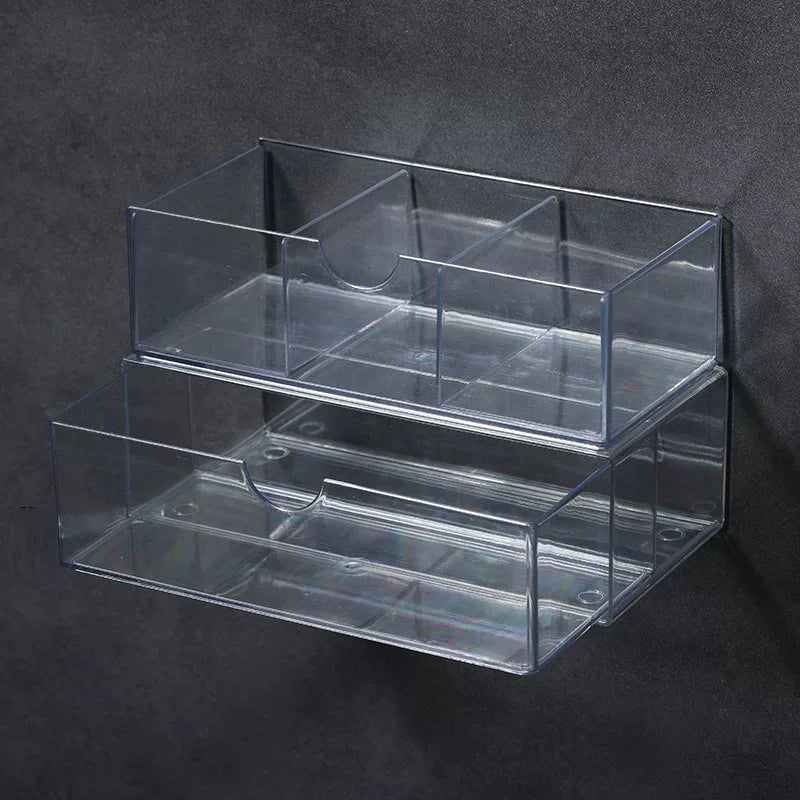 Desktop Wall Hanging Storage Box with Transparent Acrylic Cosmetics Bathroom Stationery Station Kitchen Storage Rack Bedside