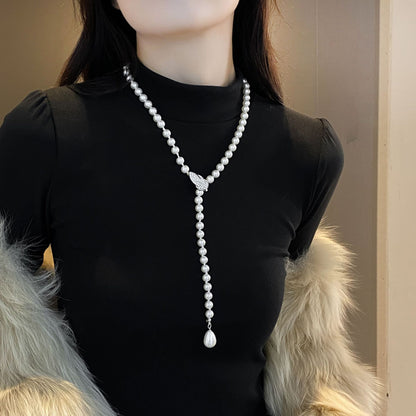 Shijiazu stacked with long pearl necklace women's light luxury temperament sweater chain Joker high sense autumn and winter necklace