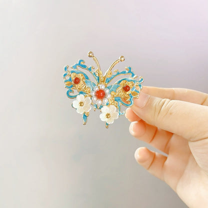 Antique Style Burned Blue Cloud Pearl Hairpin New Chinese Tassel Side Clip Advanced Sense Clip Hair Accessories Headwear Hair Clip