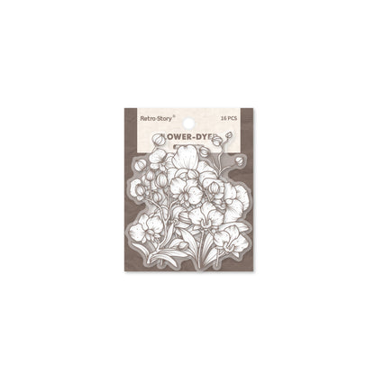 Retrostory Flower Dyeing Series Pet Sticker Pack 16 Pieces into Retro Flower Handbook DIY Material Decorative Stickers