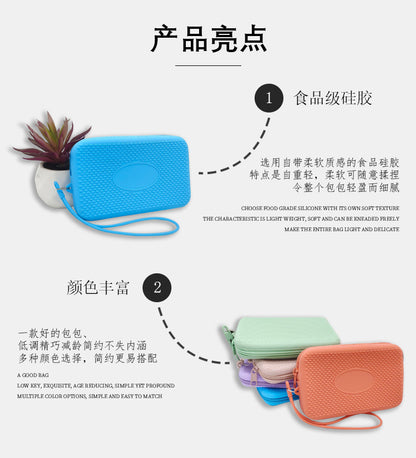 Silicone Square Small Travel Storage Bag with Handle, Customizable Logo, for Storing Miscellaneous Items, Toiletries, and Coins