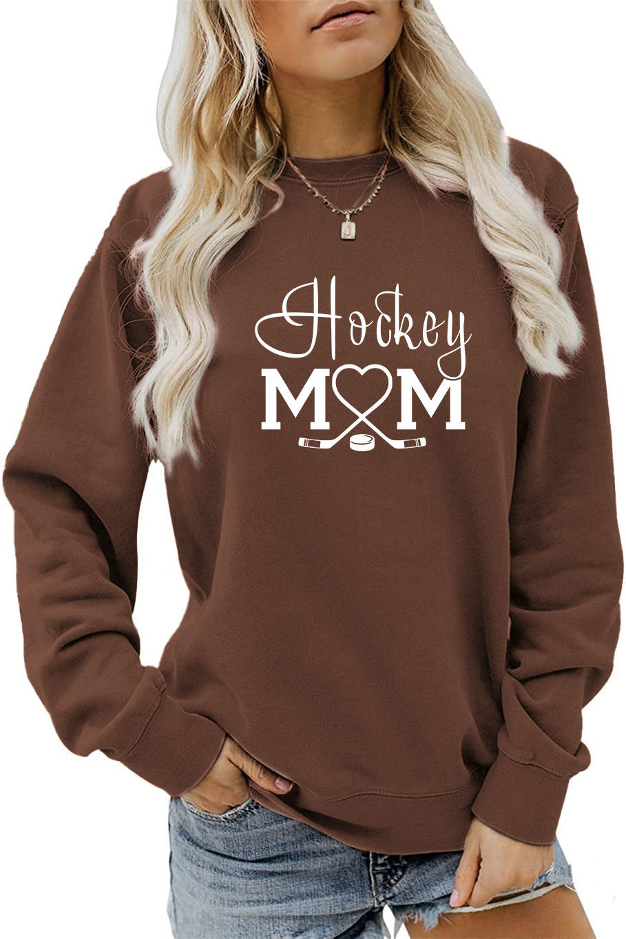 Amazon Wish Independent Station Fashionable Simple Hockey Mom Letter Fun Printed Women's Casual Sweatshirt