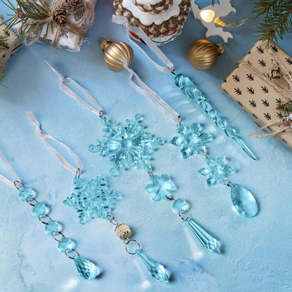 18Pcs Christmas Tree Decoration Crystal Christmas Decorations Hanging Acrylic Snowflakes and Icicles Christmas Tree Pendants