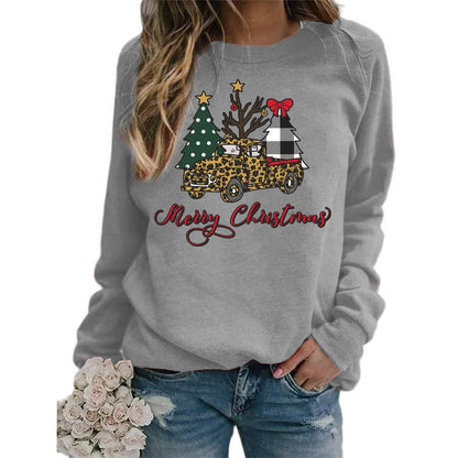 Europe and the United States foreign trade cross-border supply Christmas tree merry Christmas printed round neck sweater women's top