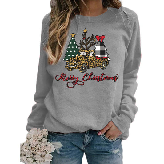 Europe and the United States foreign trade cross-border supply Christmas tree merry Christmas printed round neck sweater women's top