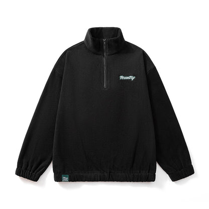 suit autumn and winter sweater men's stand collar half zipper fleece-lined American fashion brand loose casual men's top