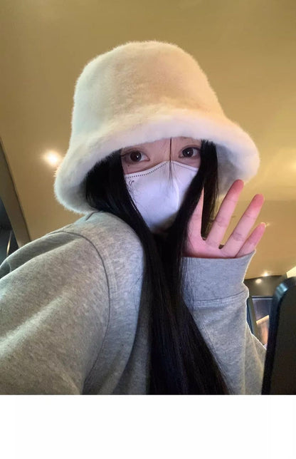 Plush Fisherman Hat for Women, New Autumn/Winter Korean Style, Versatile, Warm, Winter Cold Protection, Ear Protection Bucket Hat