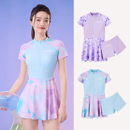 New Small Floral Swimsuit Seaside Beach Holiday One-piece Swim Skirt Split Safety Trunks Swimsuit with Chest Pad suit