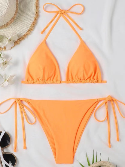 European and American Solid Color Split Swimsuit Women's Sexy Bikini Cross-border Hot Tight Gather Deep V High-end Swimsuit Women