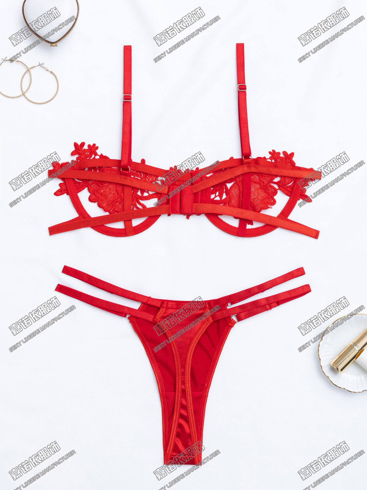 Sexy Underwear Lace Embroidery Hollow Pattern European and American Sexy Two-piece Set Cross-border Sale Supply Exclusive