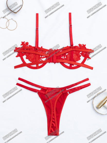 Sexy Underwear Lace Embroidery Hollow Pattern European and American Sexy Two-piece Set Cross-border Sale Supply Exclusive