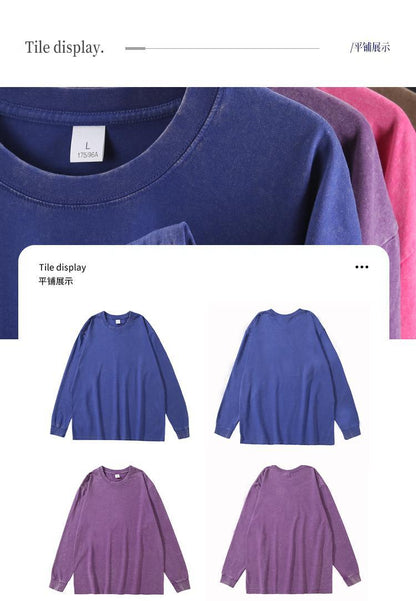 Trendy Brand Heavyweight Pure Cotton Terry 400g Washed Distressed Crew Neck Sweatshirt Hoodie Retro Sweatshirt with Printed Logo