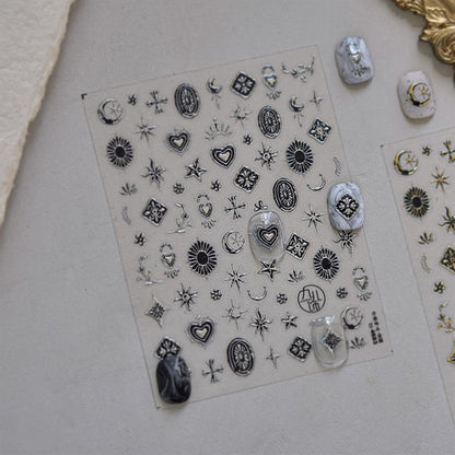 Metal Star and Moon Nail Art Stickers Embossed New 3D Stereo Popular Ins Gold and Silver Punk Nail Sticker Decorations