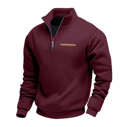 Cross-Border American Style Autumn and Winter Heavyweight Fleece Long-Sleeve Men's Sweatshirt with Half-Zip, Loose Fit, Stand Collar, Pullover Men's Sweatshirt