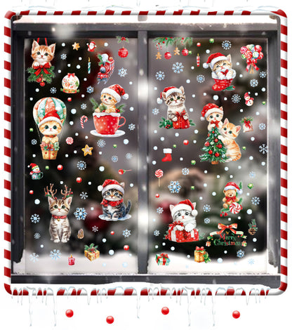 Cross-border New Cute Christmas Cat Balloon Gift Snowflake Glass Stickers Christmas Shopping Mall Glass Door Decorative Stickers
