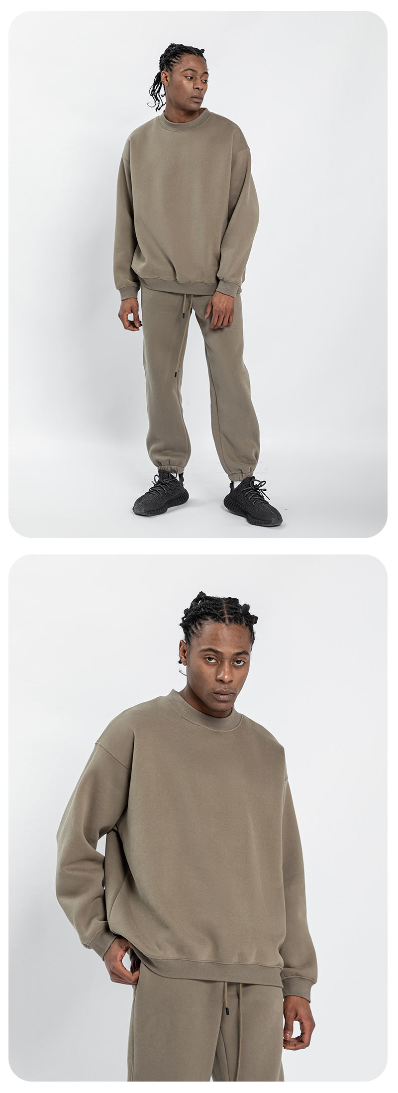 Cai Xiang Island Men's Clothing | Autumn and Winter 350g Dopamine Fleece Oversized Loose Trendy Brand Men's Sweatshirt and Pants Set