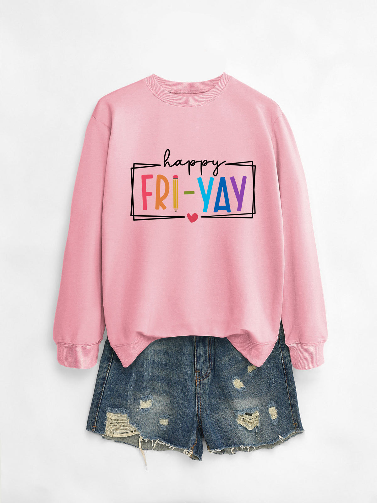 Amazon Ebay Round Neck Sweatshirt Happy Fri Yay Fun Letters Casual Fashion Long-Sleeved Tops in Stock