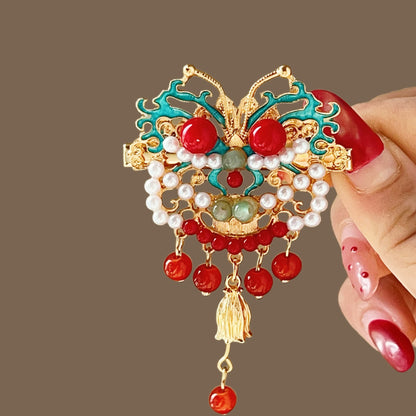 Antique Style Burned Blue Cloud Pearl Hairpin New Chinese Tassel Side Clip Advanced Sense Clip Hair Accessories Headwear Hair Clip