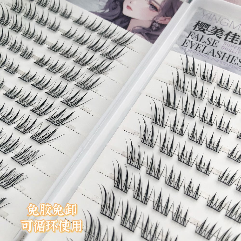 Yingmeijia Eyelashes Glue-Free Ten Rows of Jade-Faced Little Fox False Eyelashes Ancient Style Natural Thick Oblique Flying Segmented Pure Lust Style
