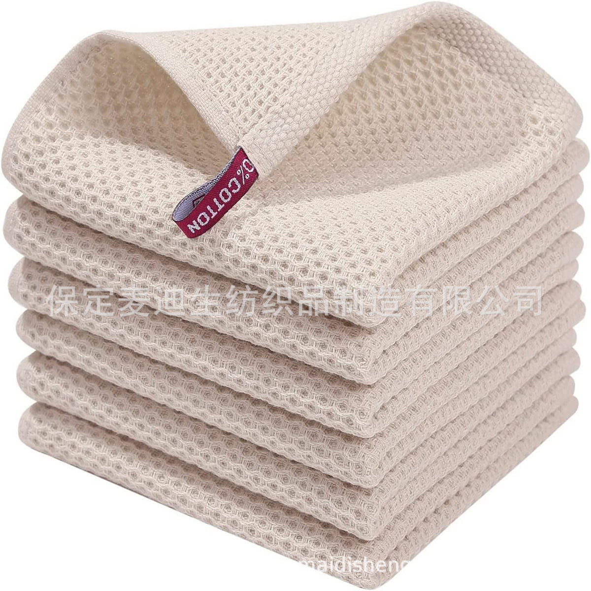 Cross-border Amazon pure cotton honeycomb kitchen dishwashing square towel can be suit with hook waffle square towel generation sticker code