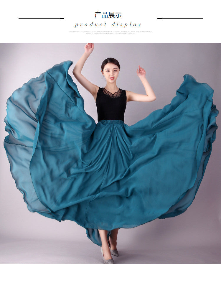 720 Degree Double Layer Large Swing Skirt Chiffon Classical Dance Ethnic Dance Skirt Dance Long Skirt Square Dance Practice Xinjiang Dance
