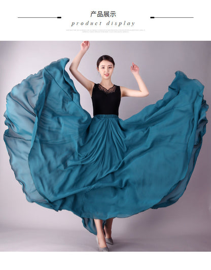 720 Degree Double Layer Large Swing Skirt Chiffon Classical Dance Ethnic Dance Skirt Dance Long Skirt Square Dance Practice Xinjiang Dance
