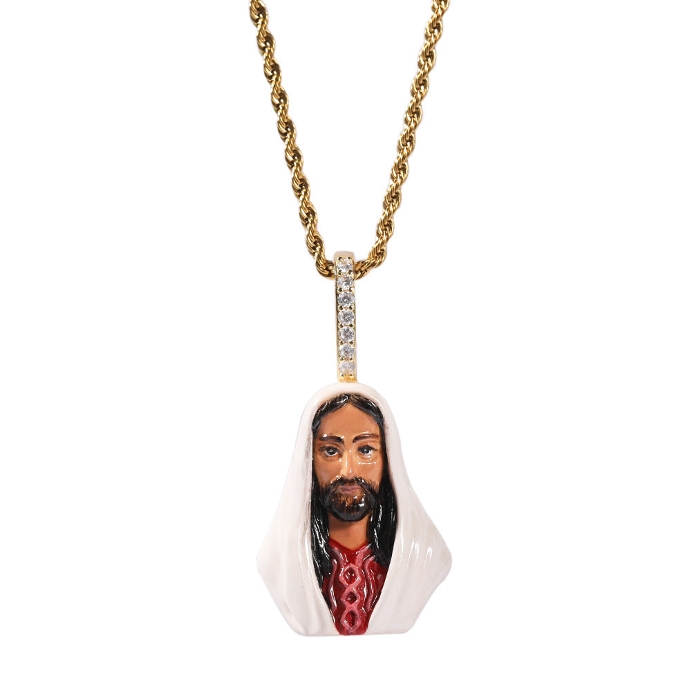 European and American New Products Copper Material Enamel Men's Avatar Personalized Hip-Hop Pendant Necklace Trendy Accessories Jewelry Wholesale