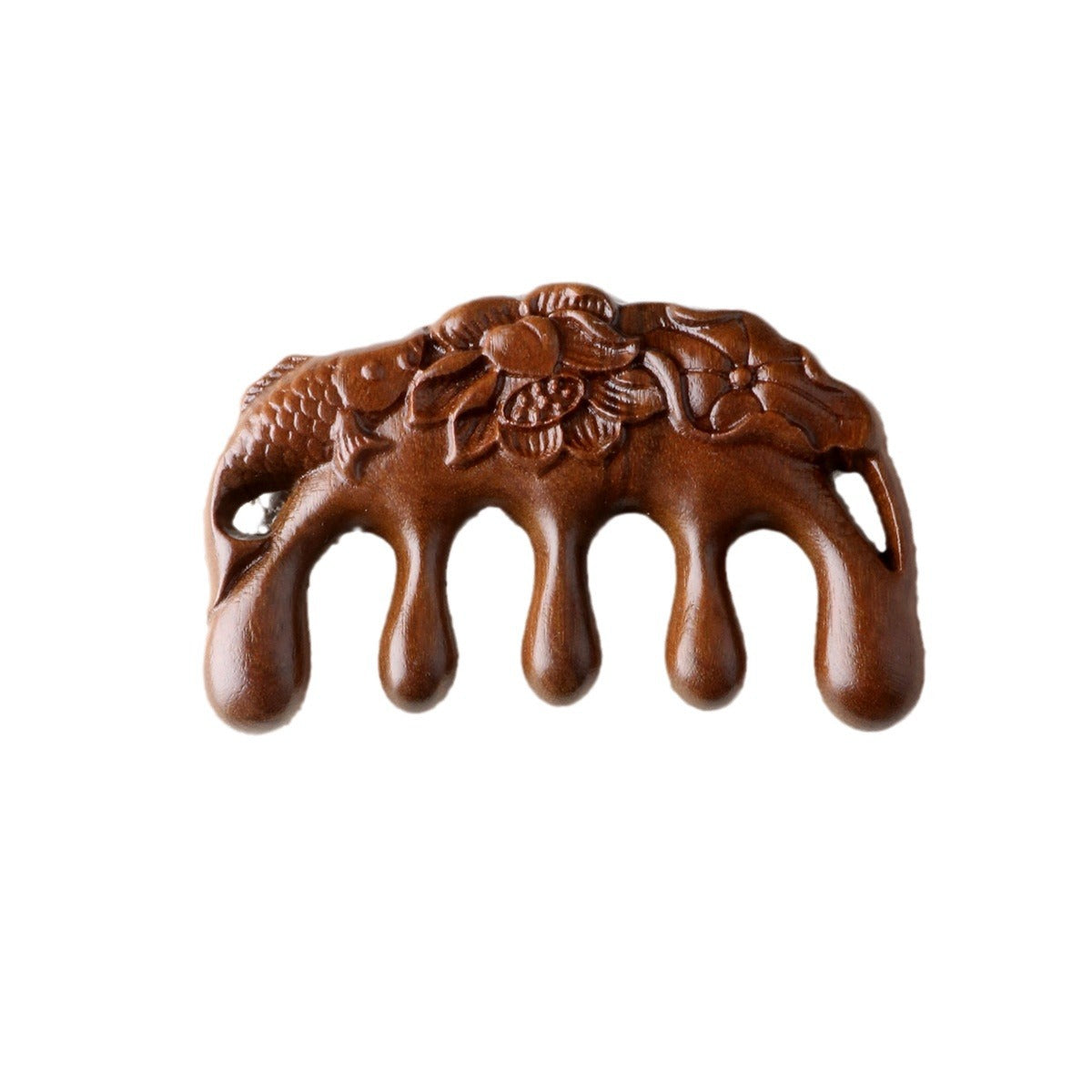 Golden silk sandalwood lotus fish carved massage comb scalp head massage wide tooth comb small comb solid wood comb meridian comb