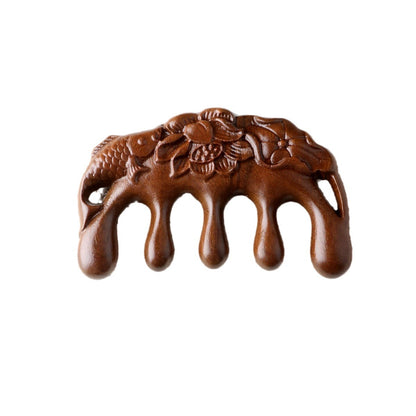 Golden silk sandalwood lotus fish carved massage comb scalp head massage wide tooth comb small comb solid wood comb meridian comb