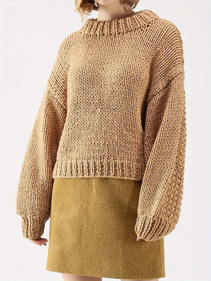 European and American Export Yellow Retro Style Thick Knitted Round Neck Sweater Women's Loose Lantern Sleeve Lazy Autumn and Winter Pullover Top