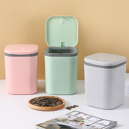 Small Desktop Trash Can for Home Office High-End Dormitory Press with Lid Mini Plastic Storage Trash Can