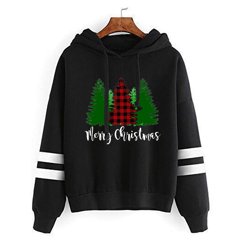 Foreign Trade Cross-border Red Plaid Christmas Tree Merry Christmas Printed Parallel Bars Striped Sweat Europe and America