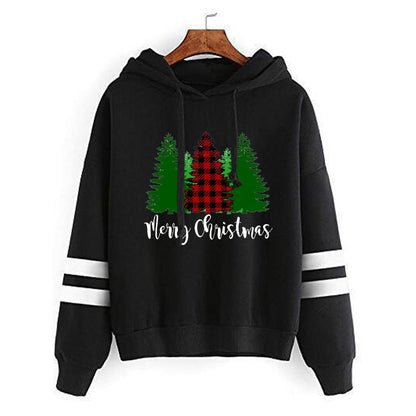 Foreign Trade Cross-border Red Plaid Christmas Tree Merry Christmas Printed Parallel Bars Striped Sweat Europe and America