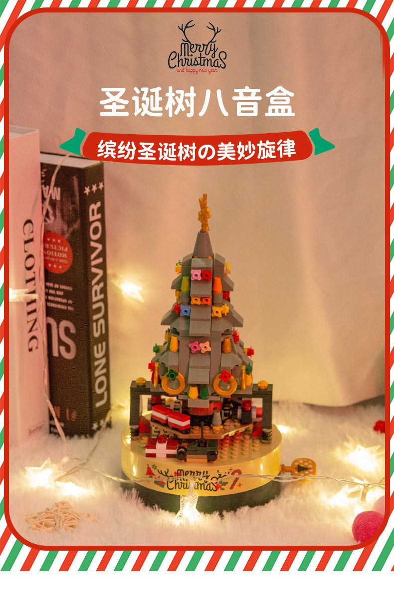 [Free Shipping] Genuine Jiaqi 1302 Colorful Christmas Tree Building Blocks Rotating Music Box Chinese Christmas Building Blocks Gift