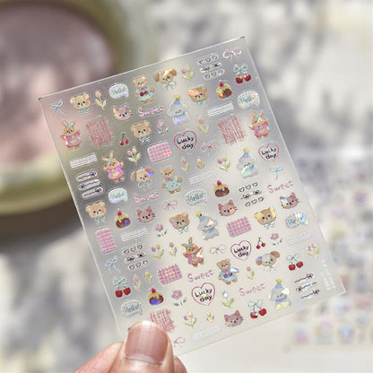 Cute Pet Graffiti Nail Art Stickers Embossed 3D Stereo 5D Cute Little Panda Cat Dog Nail Sticker Decoration