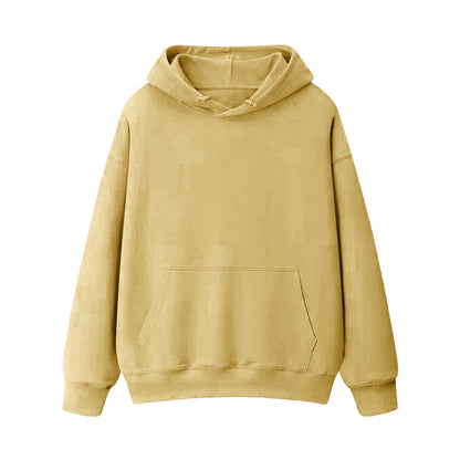 Fleece-lined thick loose hooded sweater women's autumn and winter warm top student couple wear solid color coat foreign trade women's clothing