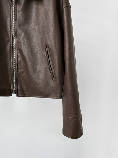 cool handsome high sense ~ lapel leather coat women's spring and autumn Hong Kong style PU leather jacket motorcycle top trendy 9595