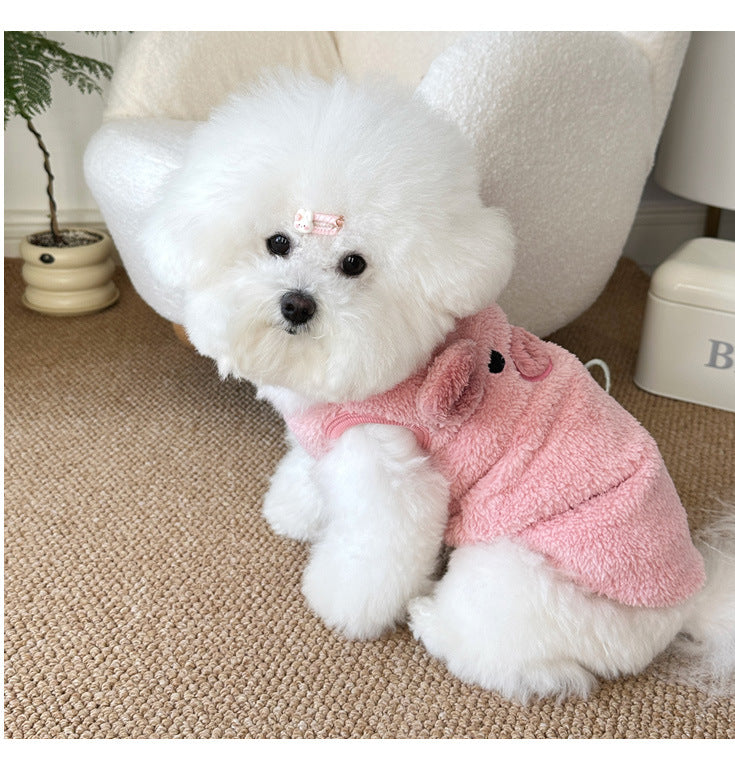 Winter New Ins Style fleece-lined Warm Pet Dog Cat Clothes Teddy Bixiong VIP Cartoon Embroidered Vest