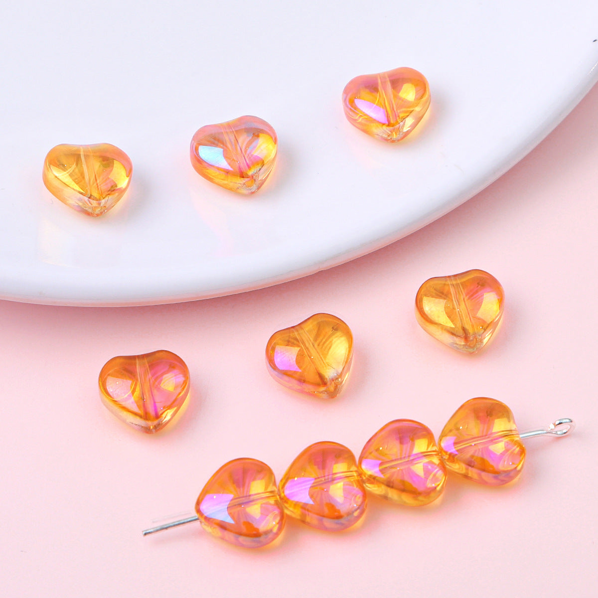 10mm Glass Color-Coated Peach Heart Crystal Beads Loose Beads DIY Handmade Necklace Bracelet Ear Jewelry Manufacturer Direct Sales Wholesale