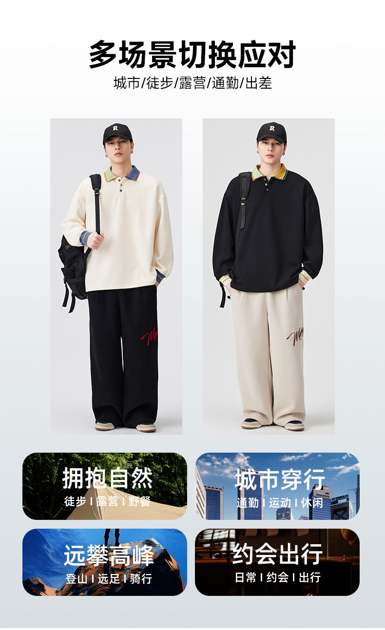 Casual Retro Contrast Color Lapel 280g Sweatshirt High-End Polo Collar Top Trendy Loose Couple Autumn Sweatshirt