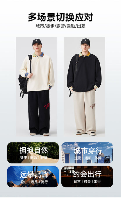 Casual Retro Contrast Color Lapel 280g Sweatshirt High-End Polo Collar Top Trendy Loose Couple Autumn Sweatshirt