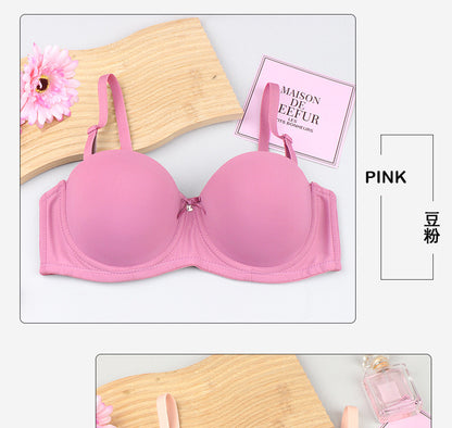 Cross-border half cup underwear women's bra solid color glossy steel ring push up top support bra sexy big chest small bra c cup