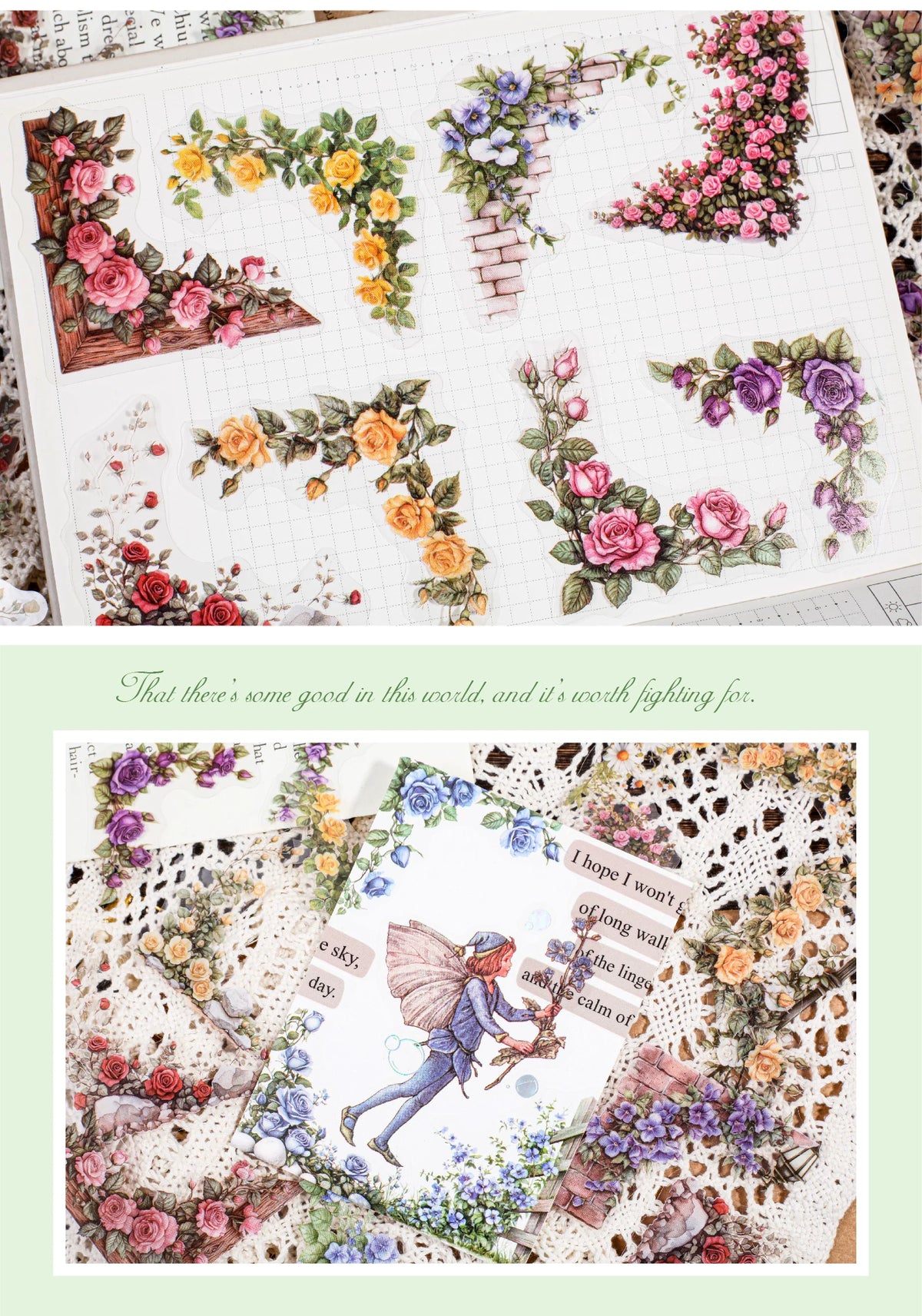 Carefully Selected Retrostory Corner Stickers Ins Style Flower Collage DIY Border Handbook Landscaping Decoration Material Stickers