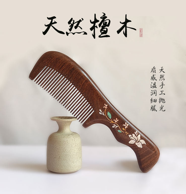 Sandalwood Comb for Meridian Scalp Massage, Anti-Static Hair Comb for Women, Medium-Tooth Volumizing Comb, Meridian Comb Gift Box
