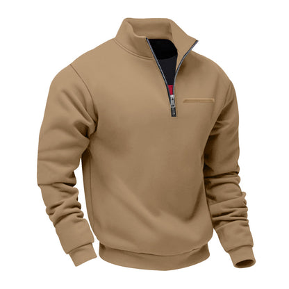 Cross-Border American Style Autumn and Winter Heavyweight Fleece Long-Sleeve Men's Sweatshirt with Half-Zip, Loose Fit, Stand Collar, Pullover Men's Sweatshirt